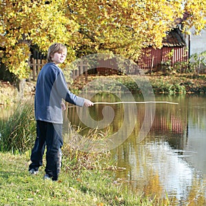 Boy fishing on pond