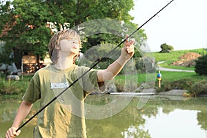 Boy fishing on pond