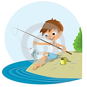Boy fishing in a river