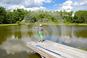 Boy Fishing Still Pond