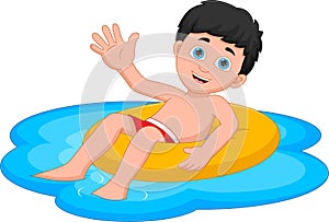 boy floating on inflatable circle pool