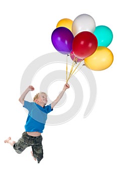 Boy Flying Behind Balloons