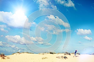 Boy Flying Kite on Beach