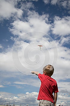 Boy Flying Kite With Cloudy Sky