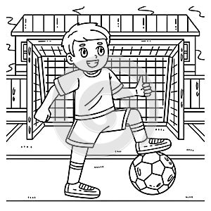 Boy with a Foot on Soccer Ball Coloring Page
