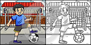 Boy with a Foot on a Soccer Ball Illustration
