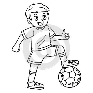 Boy with a Foot on Soccer Ball Isolated Coloring