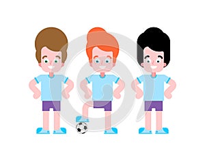 Boy football player set. team Little footballer Vector illustration