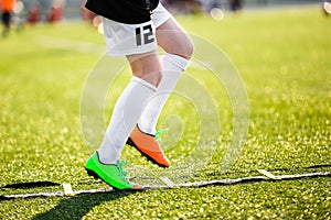 Boy Football Player on a Training with Ladder. Young Soccer Player at Training Session