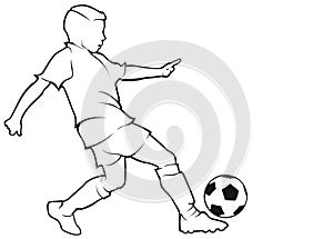 Boy footballer contour isolated on white