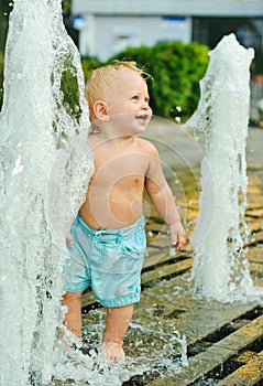 Boy and fountain