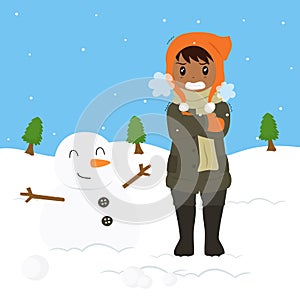 Boy Freezing and Shivering Vector Illustration
