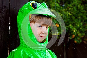 Boy Frog Raincoat With Rain Spattering