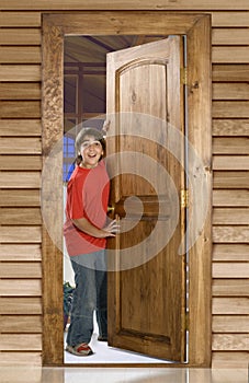 Boy at front door