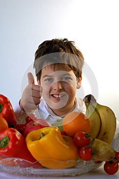 Boy and fruits