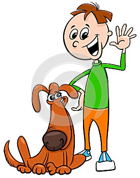 Boy with funny dog cartoon illustration