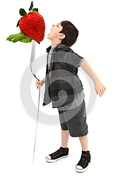 Boy Giant Fruit Fork Clipping Path