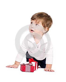 Boy with gift boxes.