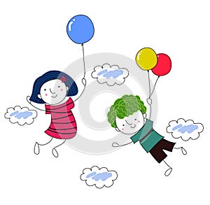 Boy and girl with balloon