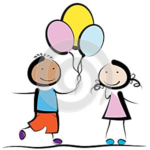 Boy, girl and balloons