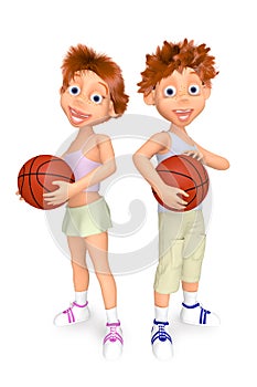 Boy and girl with balls for basket-ball