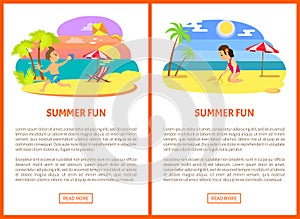 Boy and Girl on Beach, Summer Fun Poster Vector