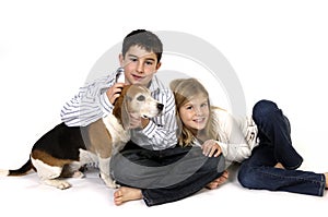 Boy and Girl with Beagle