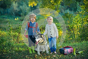 Boy and girl brother and sister traveling away from home.