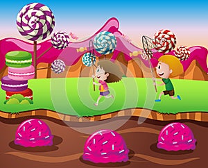 Boy and girl in candy land