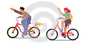 Boy and Girl Characters Bicycle Trip, Healthy Lifestyle, Outdoors Sport Activity. Teenagers Riding Bikes, Exercising