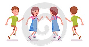 Boy and girl child 7 to 9 years old running