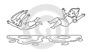 Boy And Girl Children Jumping Into Water Vector