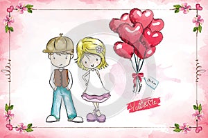 Boy and girl cute love card