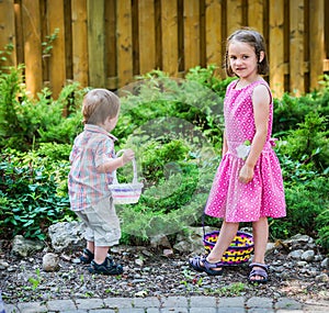 Boy and a Girl on an Easter Egg Hunt