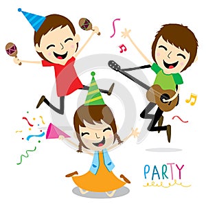 Boy and Girl Enjoy Party Cute Cartoon Vector