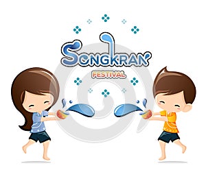 Boy&Girl enjoy splashing water in Songkran festival ,Thailand