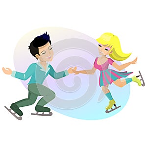 Boy and girl figure skating. Vector illustration