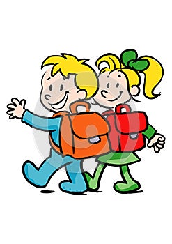 Boy and girl going to school