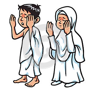 Boy And Girl Hajj Praying Vector Illustration photo