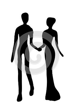 Boy and girl holding hands silhouette.