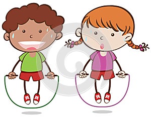 Boy and girl jumping rope