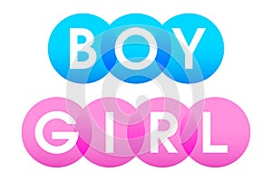 BOY and GIRL letters in white capitals over blue and pink circles photo