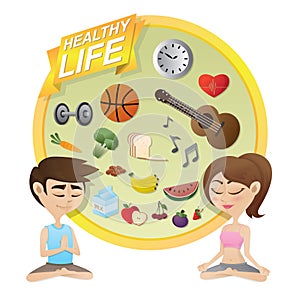 Boy and girl meditating with healthy lifestyle concept