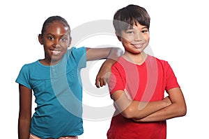 Boy and girl multi-racial pair happy school kids