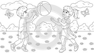 Boy and girl play ball in the park