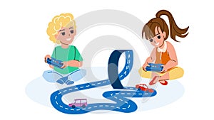 Boy And Girl Playing Car Tracks Together Vector