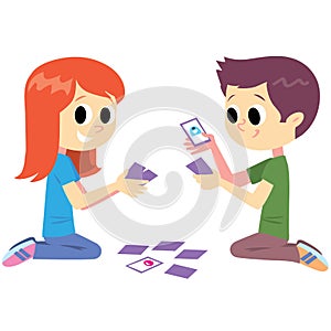 Boy and girl playing cards