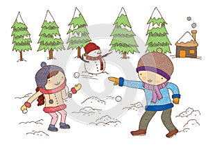 Boy and Girl Playing With Snow