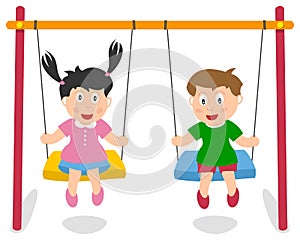 Boy and Girl Playing on Swing photo