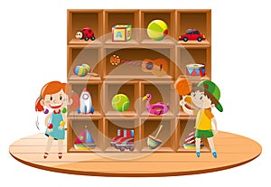 Boy and girl playing with toys in room